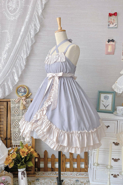 Lolita Jumper Skirt - Monet Estate, Gray, High Waist, Bow Detail, Ruffled - additional product view 8