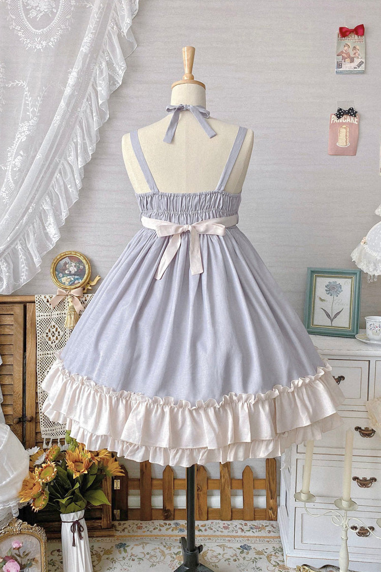 Lolita Jumper Skirt - Monet Estate, Gray, High Waist, Bow Detail, Ruffled - additional product view 9