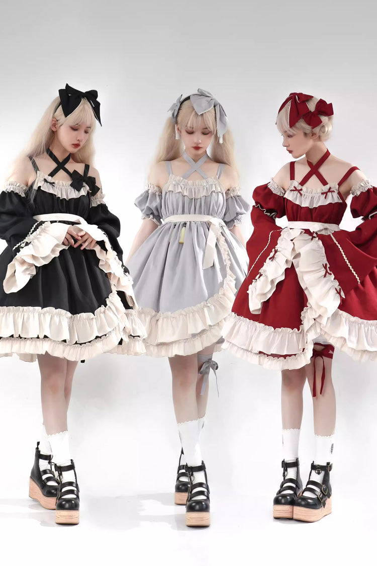 Lolita Jumper Skirt - Monet Estate, Gray, High Waist, Bow Detail, Ruffled - additional product view 12