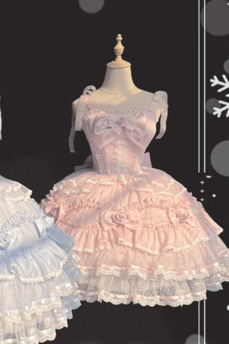 Lolita Jumper Skirt - Moonlight Mirror, 2 Colors, Ruffled, Layered, Sweet Style - S Pink / M Pink / L Pink option