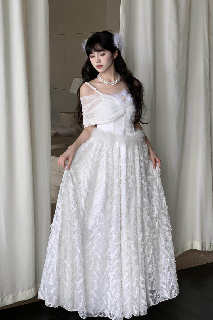 Lolita Jumper Skirt - Moonlight, White, Embroidered, Gothic Style, Bow Detail - main product image