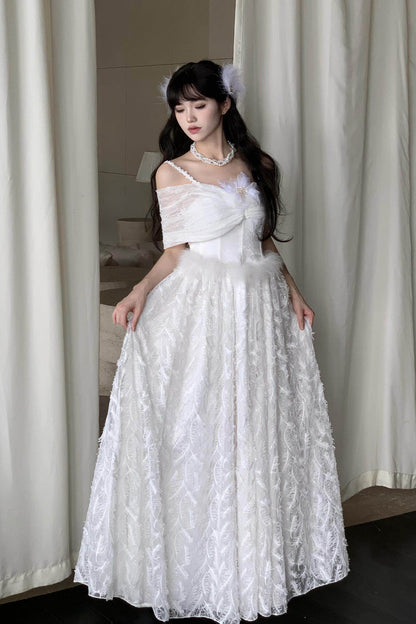 Lolita Jumper Skirt - Moonlight, White, Embroidered, Gothic Style, Bow Detail - main product image