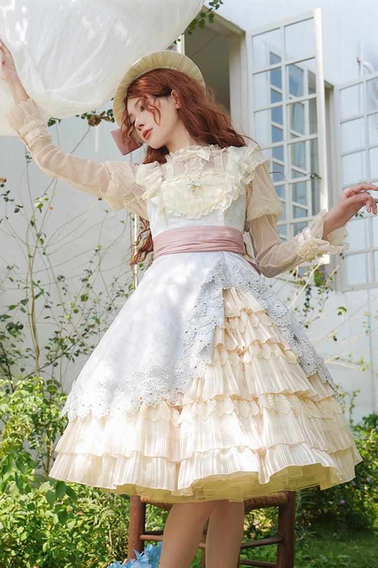 Lolita Jumper Skirt - Multi-color Cream Layers, Multi-Color, Bow Detail, Ruffled - additional product view 2