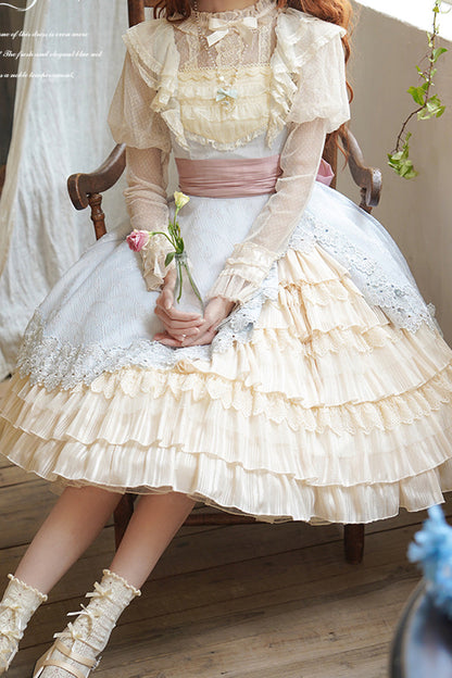 Lolita Jumper Skirt - Multi-color Cream Layers, Multi-Color, Bow Detail, Ruffled - additional product view 3