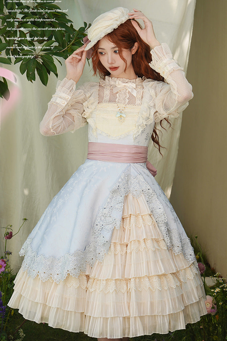 Lolita Jumper Skirt - Multi-color Cream Layers, Multi-Color, Bow Detail, Ruffled - additional product view 4
