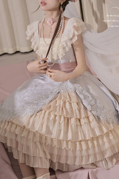 Lolita Jumper Skirt - Multi-color Cream Layers, Multi-Color, Bow Detail, Ruffled - additional product view 5