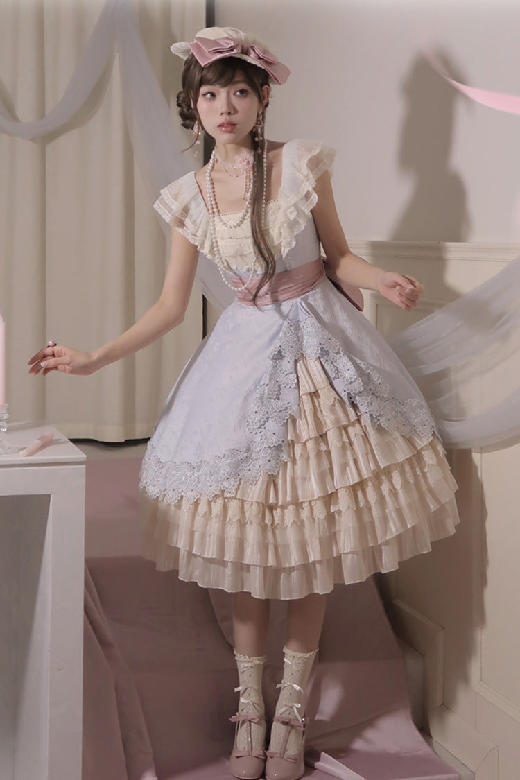 Lolita Jumper Skirt - Multi-color Cream Layers, Multi-Color, Bow Detail, Ruffled - additional product view 6
