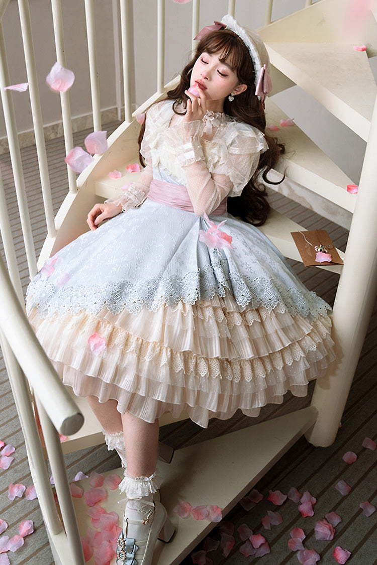 Lolita Jumper Skirt - Multi-color Cream Layers, Multi-Color, Bow Detail, Ruffled - additional product view 12