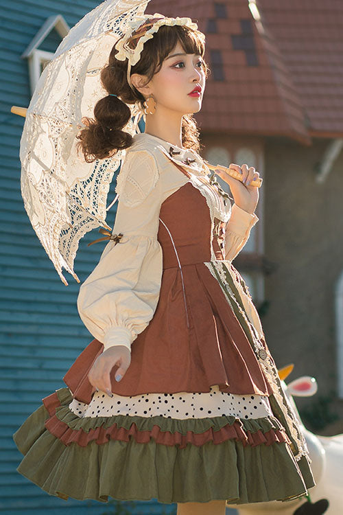 Lolita Jumper Skirt - Multi-color Japanese Country, Multi-Color, Bow Detail, Ruffled - additional product view 2