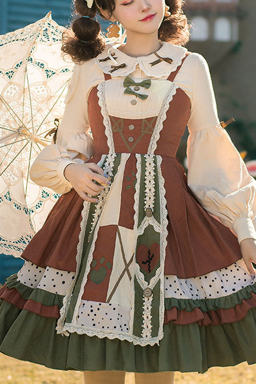 Lolita Jumper Skirt - Multi-color Japanese Country, Multi-Color, Bow Detail, Ruffled - main product image
