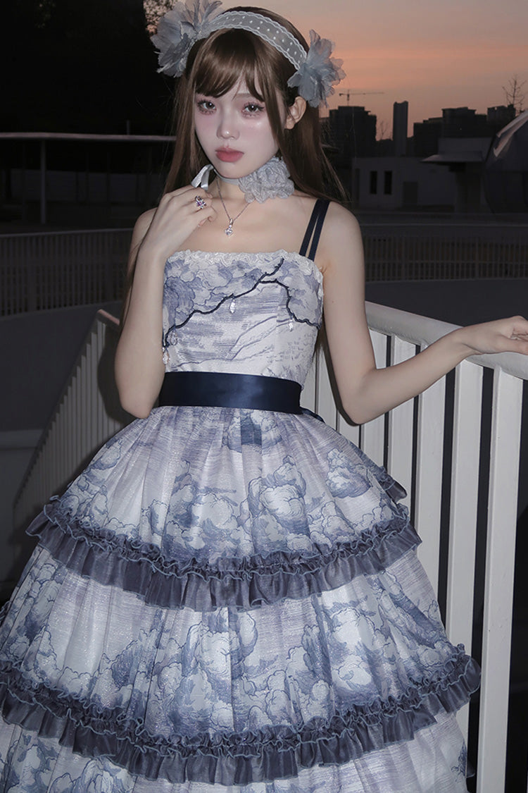 Lolita Jumper Skirt - Multi-color Multi-layer, Multi-Color, Bow Detail, Ruffled, Printed - additional product view 2