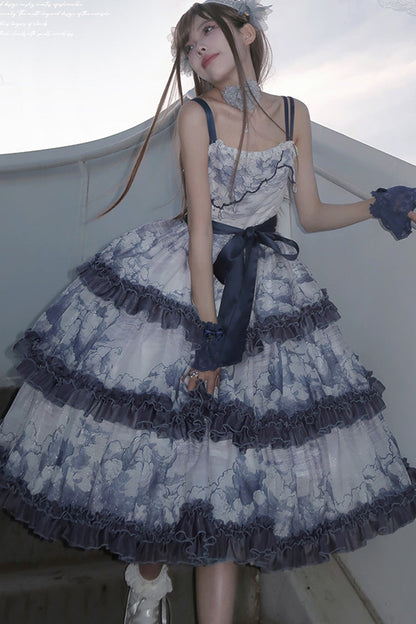 Lolita Jumper Skirt - Multi-color Multi-layer, Multi-Color, Bow Detail, Ruffled, Printed - additional product view 4