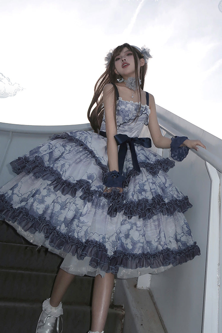 Lolita Jumper Skirt - Multi-color Multi-layer, Multi-Color, Bow Detail, Ruffled, Printed - additional product view 6