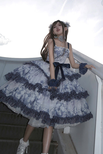 Lolita Jumper Skirt - Multi-color Multi-layer, Multi-Color, Bow Detail, Ruffled, Printed - additional product view 6