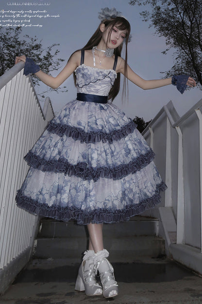 Lolita Jumper Skirt - Multi-color Multi-layer, Multi-Color, Bow Detail, Ruffled, Printed - additional product view 7