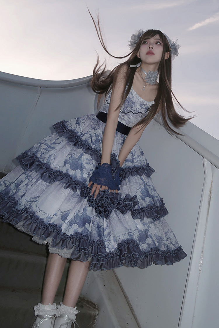 Lolita Jumper Skirt - Multi-color Multi-layer, Multi-Color, Bow Detail, Ruffled, Printed - additional product view 8