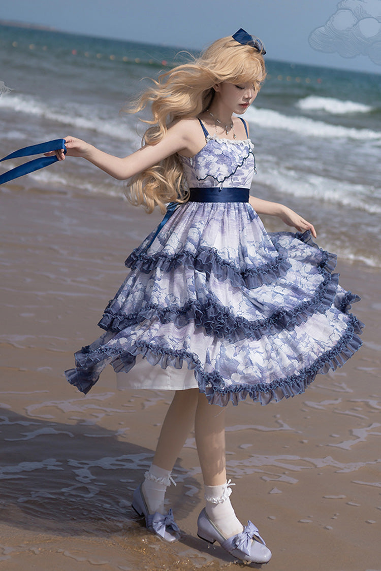Lolita Jumper Skirt - Multi-color Multi-layer, Multi-Color, Bow Detail, Ruffled, Printed - additional product view 9