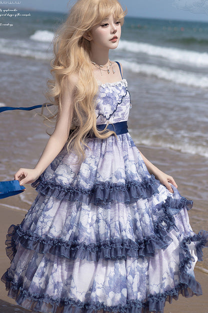 Lolita Jumper Skirt - Multi-color Multi-layer, Multi-Color, Bow Detail, Ruffled, Printed - additional product view 10