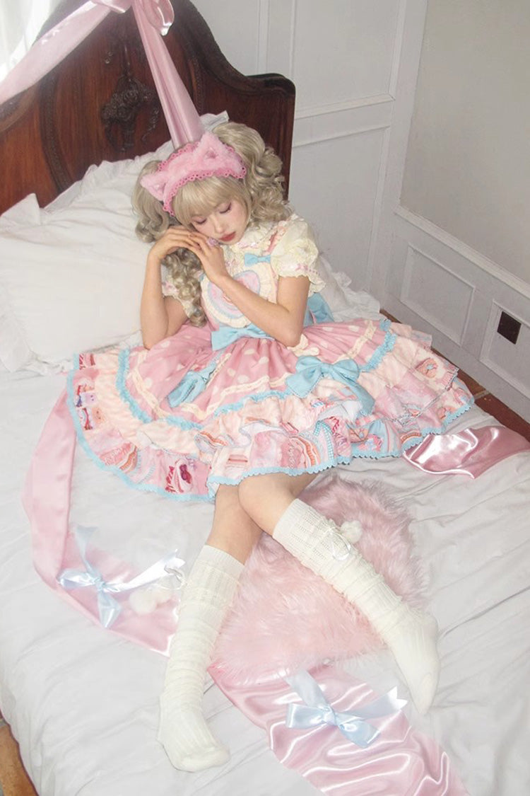 Lolita Jumper Skirt - Multi-layer Frosted Sugar, Pink, Sweet Style, Bow Detail, Printed - additional product view 4