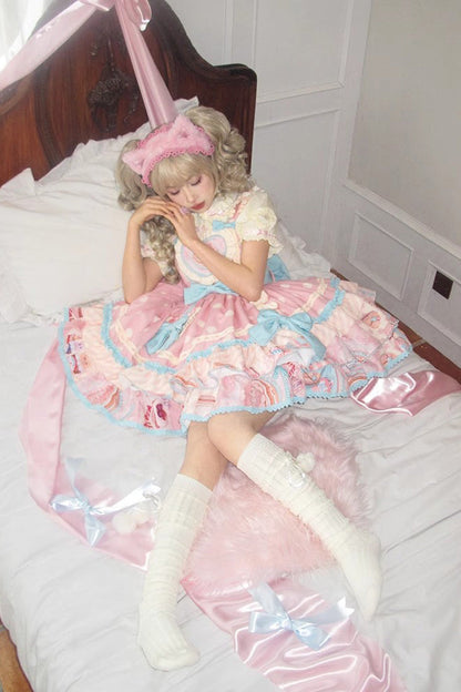 Lolita Jumper Skirt - Multi-layer Frosted Sugar, Pink, Sweet Style, Bow Detail, Printed - additional product view 4