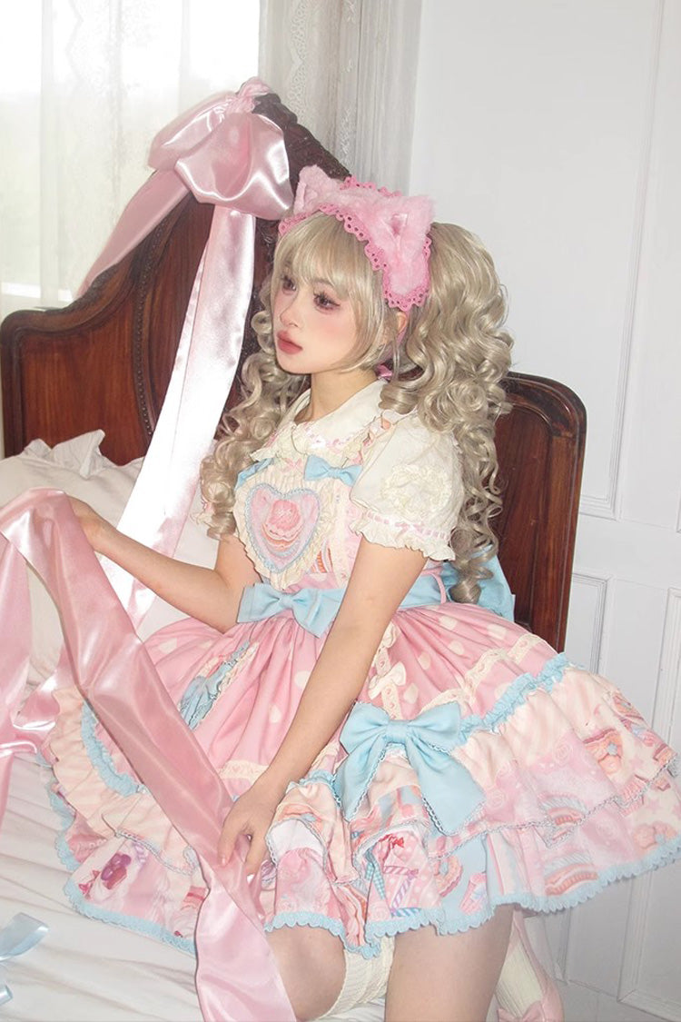Lolita Jumper Skirt - Multi-layer Frosted Sugar, Pink, Sweet Style, Bow Detail, Printed - additional product view 5