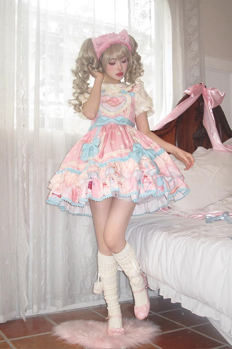 Lolita Jumper Skirt - Multi-layer Frosted Sugar, Pink, Sweet Style, Bow Detail, Printed - additional product view 6