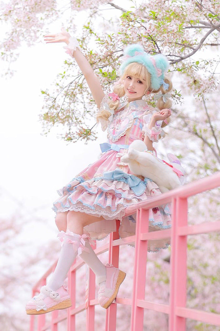 Lolita Jumper Skirt - Multi-layer Frosted Sugar, Pink, Sweet Style, Bow Detail, Printed - additional product view 8