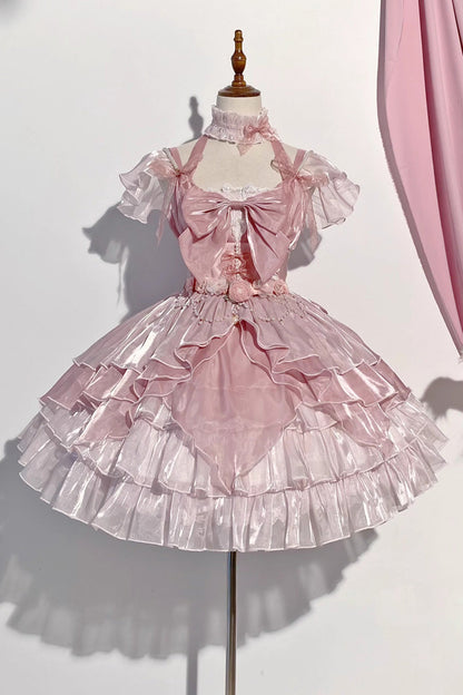 Lolita Jumper Skirt - Multi-layer, Pink, Bow Detail, Ruffled, Sweet Style - additional product view 2