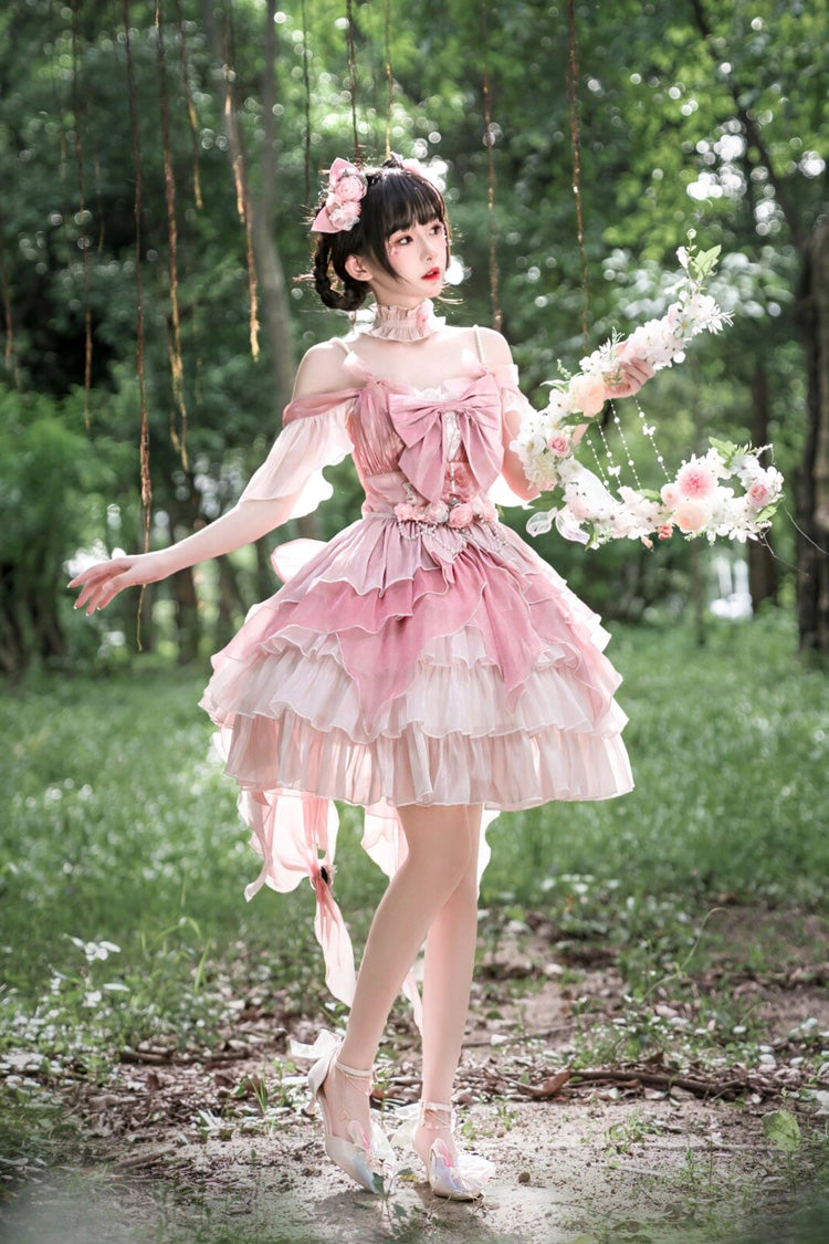 Lolita Jumper Skirt - Multi-layer, Pink, Bow Detail, Ruffled, Sweet Style - additional product view 3