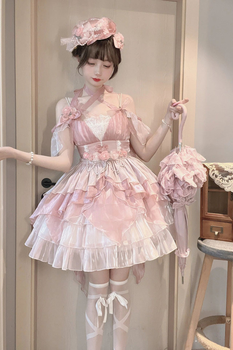 Lolita Jumper Skirt - Multi-layer, Pink, Bow Detail, Ruffled, Sweet Style - additional product view 4