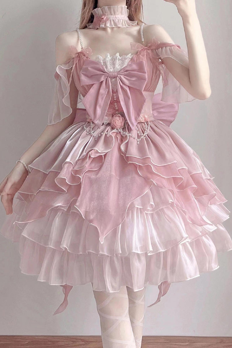 Lolita Jumper Skirt - Multi-layer, Pink, Bow Detail, Ruffled, Sweet Style - additional product view 5