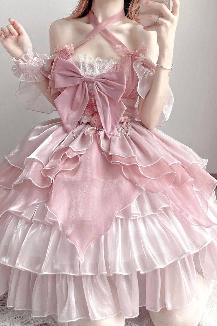 Lolita Jumper Skirt - Multi-layer, Pink, Bow Detail, Ruffled, Sweet Style - additional product view 6