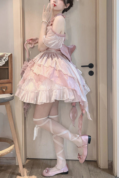 Lolita Jumper Skirt - Multi-layer, Pink, Bow Detail, Ruffled, Sweet Style - additional product view 9