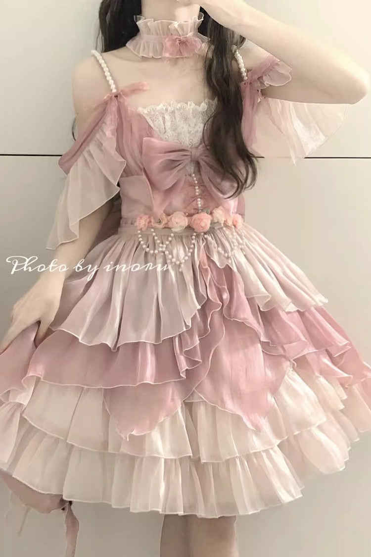 Lolita Jumper Skirt - Multi-layer, Pink, Bow Detail, Ruffled, Sweet Style - additional product view 10