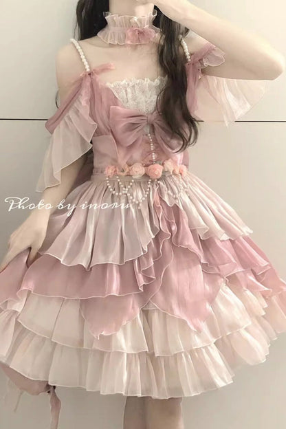 Lolita Jumper Skirt - Multi-layer, Pink, Bow Detail, Ruffled, Sweet Style - additional product view 10
