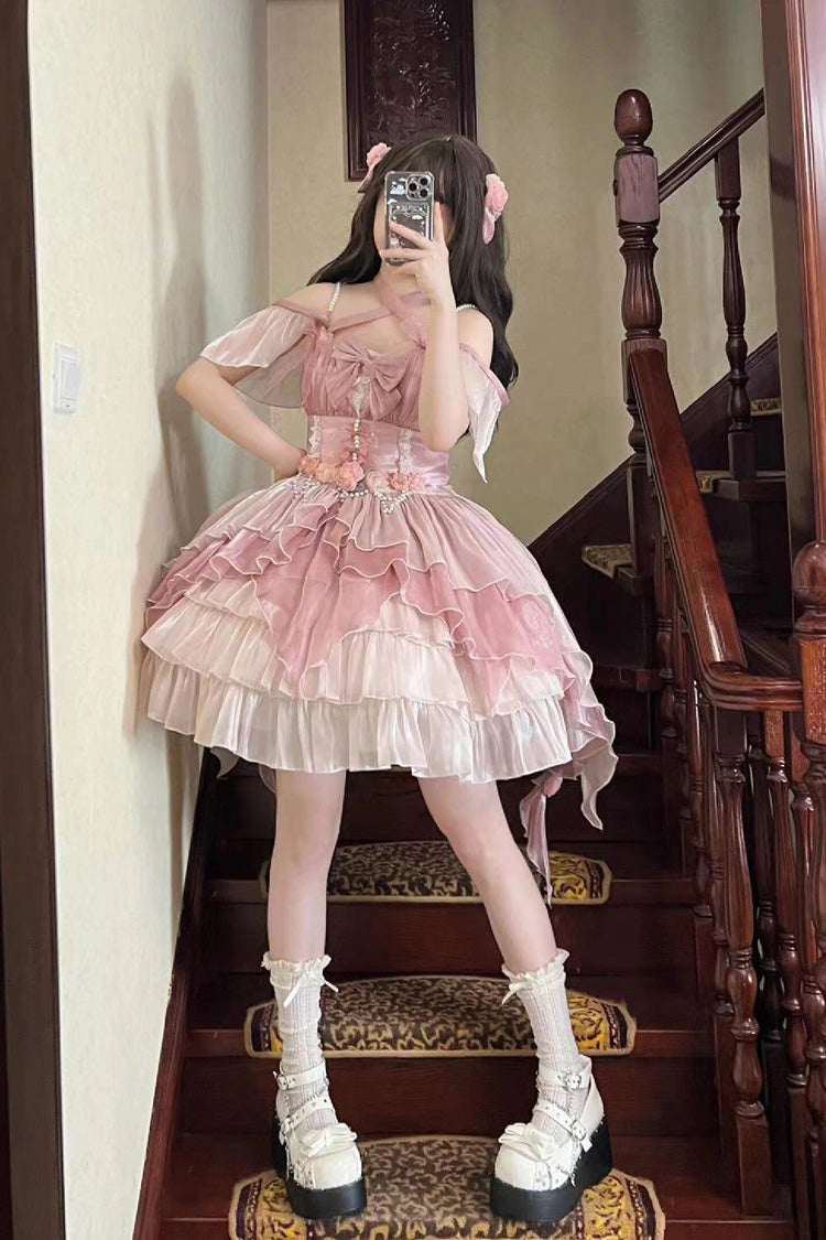 Lolita Jumper Skirt - Multi-layer, Pink, Bow Detail, Ruffled, Sweet Style - additional product view 12