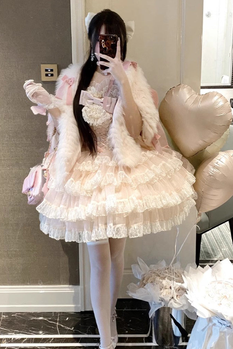 Lolita Jumper Skirt - Multi-layered, Pink, Bow Detail, Lace Trim, Ruffled - additional product view 6