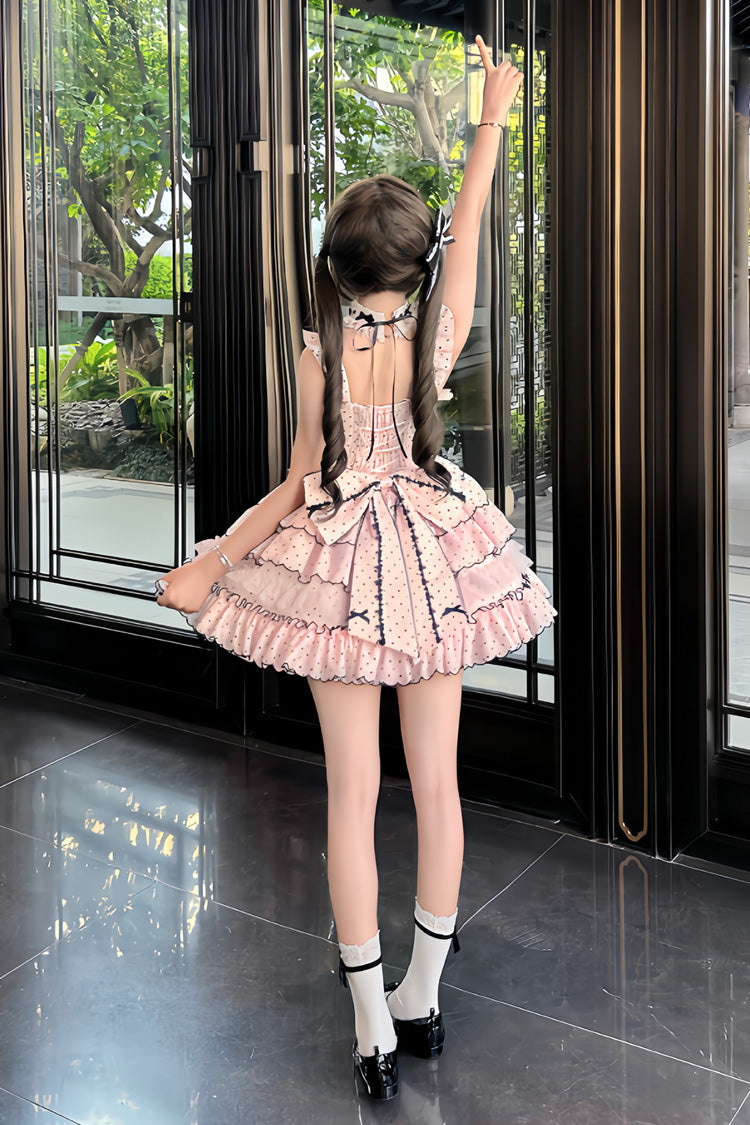 Lolita Jumper Skirt - Multi-layered Polka Dots Printed, Pink, Ruffled, Sweet Style - additional product view 9