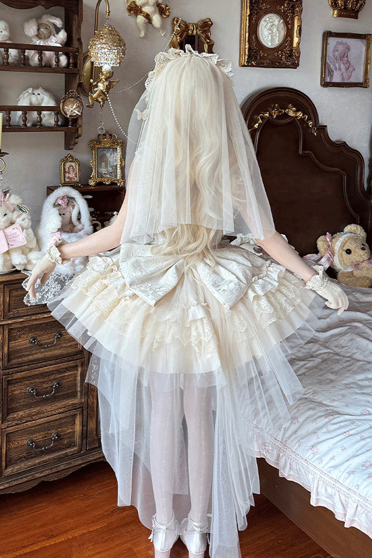 Lolita Jumper Skirt - Multi-layered Ruffle Bowknot, Ivory, Bow Detail, Lace Trim, Ruffled - additional product view 4