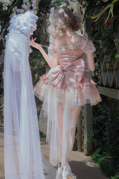 Lolita Jumper Skirt - Multi-layered Ruffle Bowknot, Pink, Lace-Up, Sweet Style, Bow Detail - additional product view 7