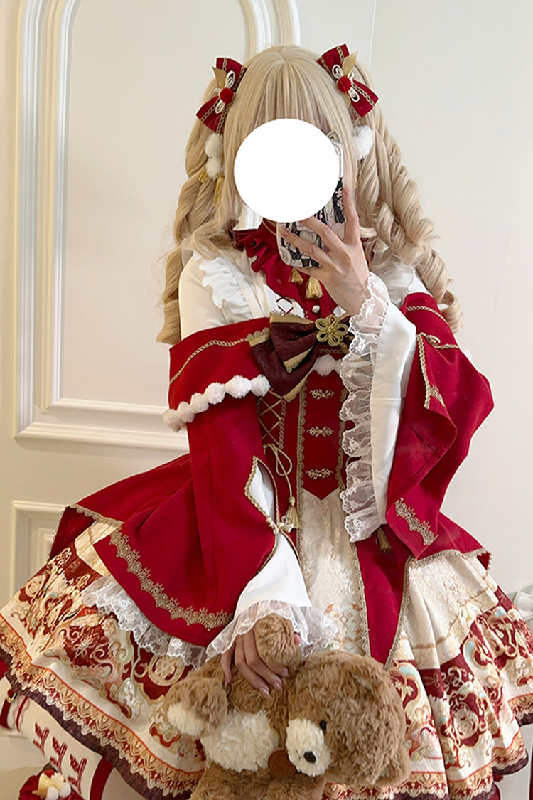 Lolita Jumper Skirt - New Year, Red, Chinese-Inspired Style, Bow Detail, Lace Trim - additional product view 5