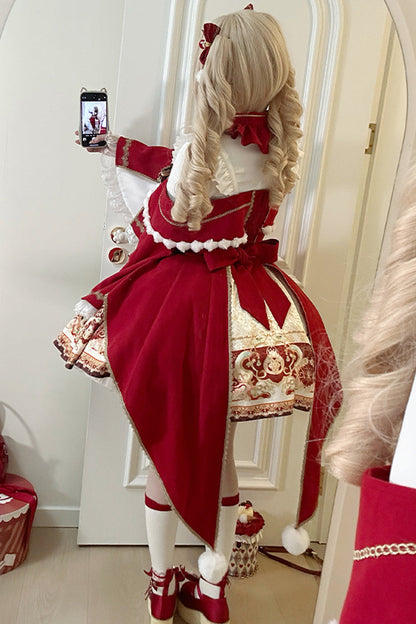 Lolita Jumper Skirt - New Year, Red, Chinese-Inspired Style, Bow Detail, Lace Trim - additional product view 6