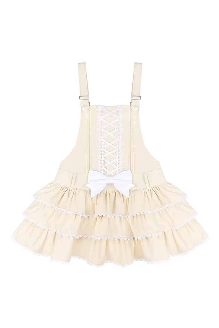 Lolita Jumper Skirt - Nostalgic Showa Custard Cream, Yellow, Lace-Up, Sweet Style - additional product view 3