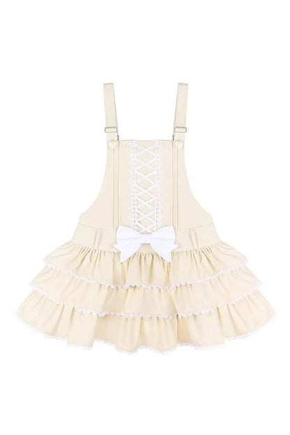 Lolita Jumper Skirt - Nostalgic Showa Custard Cream, Yellow, Lace-Up, Sweet Style - additional product view 3