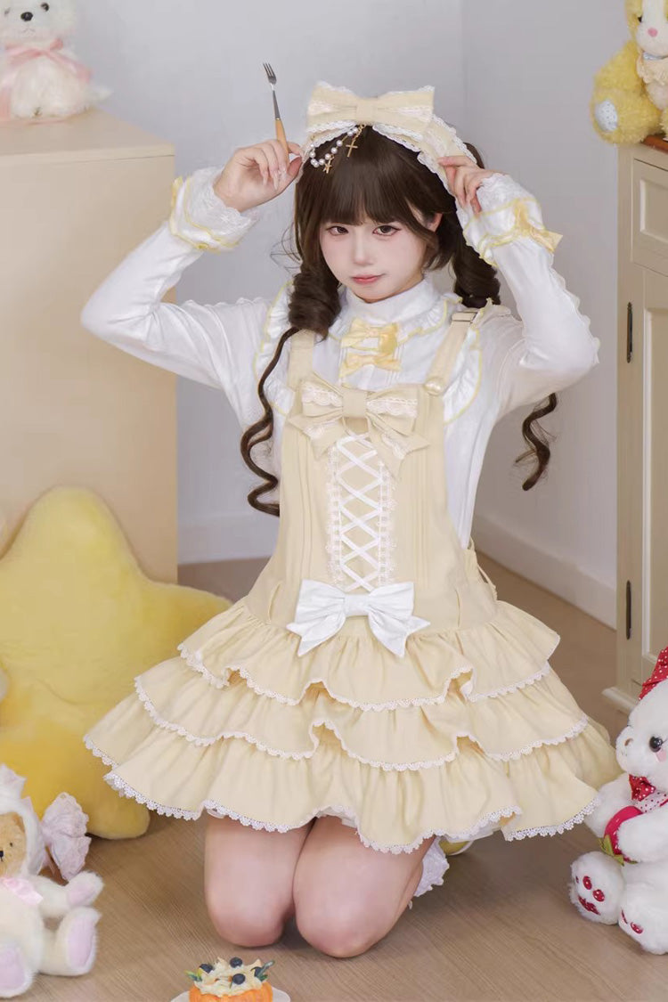 Lolita Jumper Skirt - Nostalgic Showa Custard Cream, Yellow, Lace-Up, Sweet Style - additional product view 4