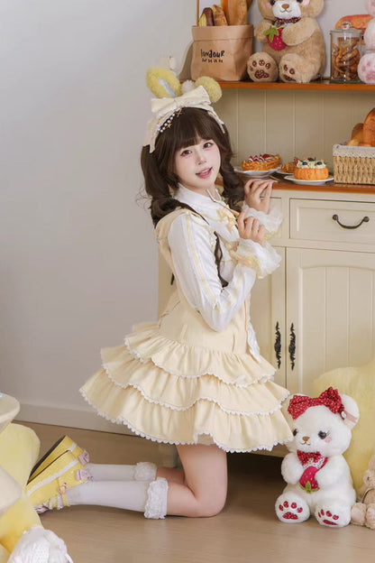 Lolita Jumper Skirt - Nostalgic Showa Custard Cream, Yellow, Lace-Up, Sweet Style - additional product view 6