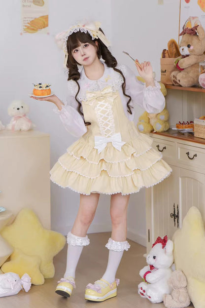 Lolita Jumper Skirt - Nostalgic Showa Custard Cream, Yellow, Lace-Up, Sweet Style - additional product view 9