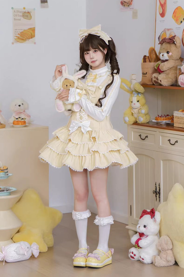 Lolita Jumper Skirt - Nostalgic Showa Custard Cream, Yellow, Lace-Up, Sweet Style - additional product view 10
