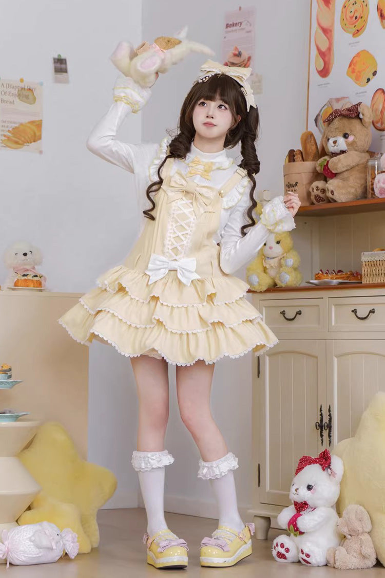 Lolita Jumper Skirt - Nostalgic Showa Custard Cream, Yellow, Lace-Up, Sweet Style - additional product view 12