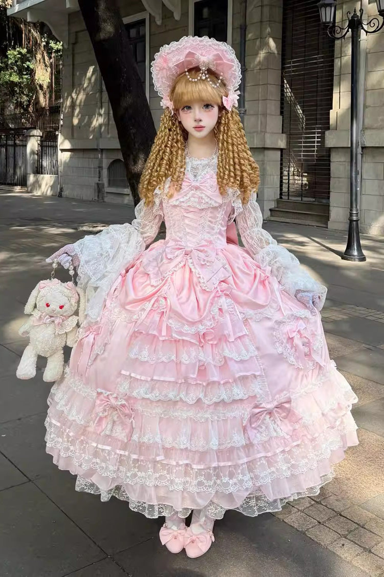 Lolita Jumper Skirt - Ode Of The Curtain, Pink, Bow Detail, Lace Trim, Ruffled - additional product view 2
